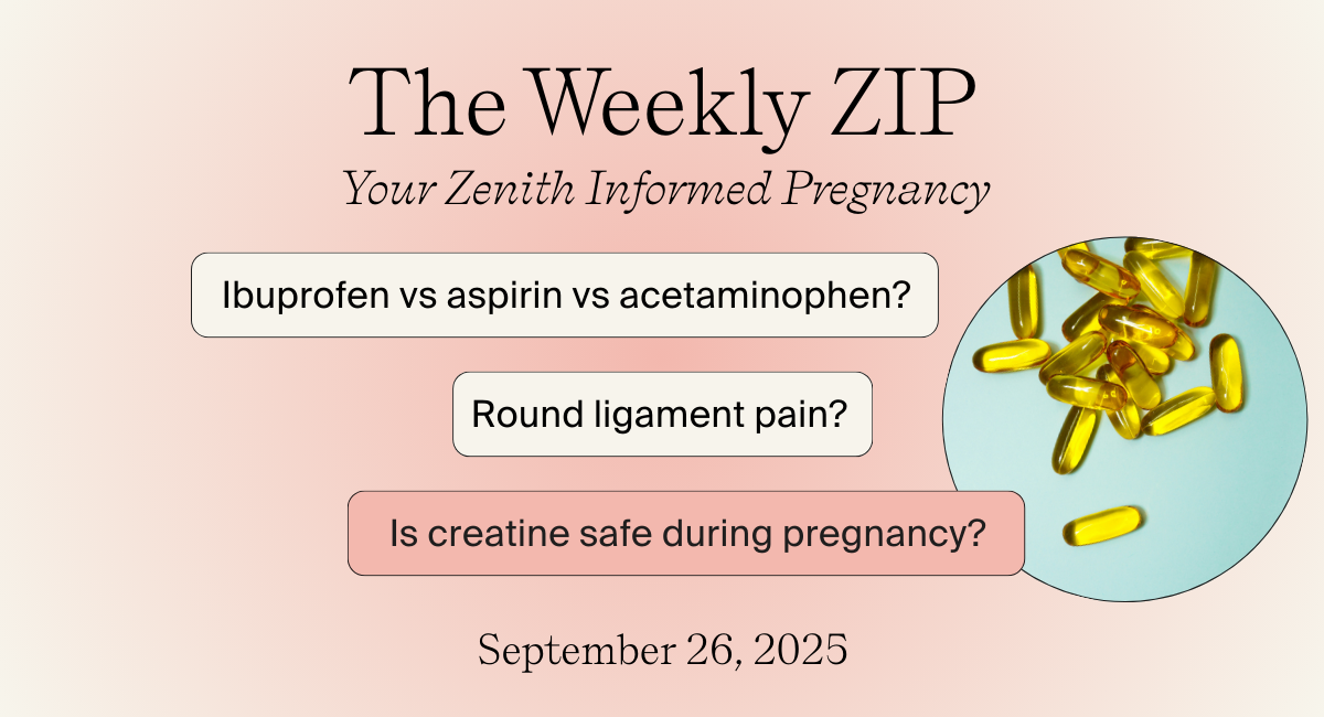 Aspirin vs acetaminophen, creatine, and round ligament pain